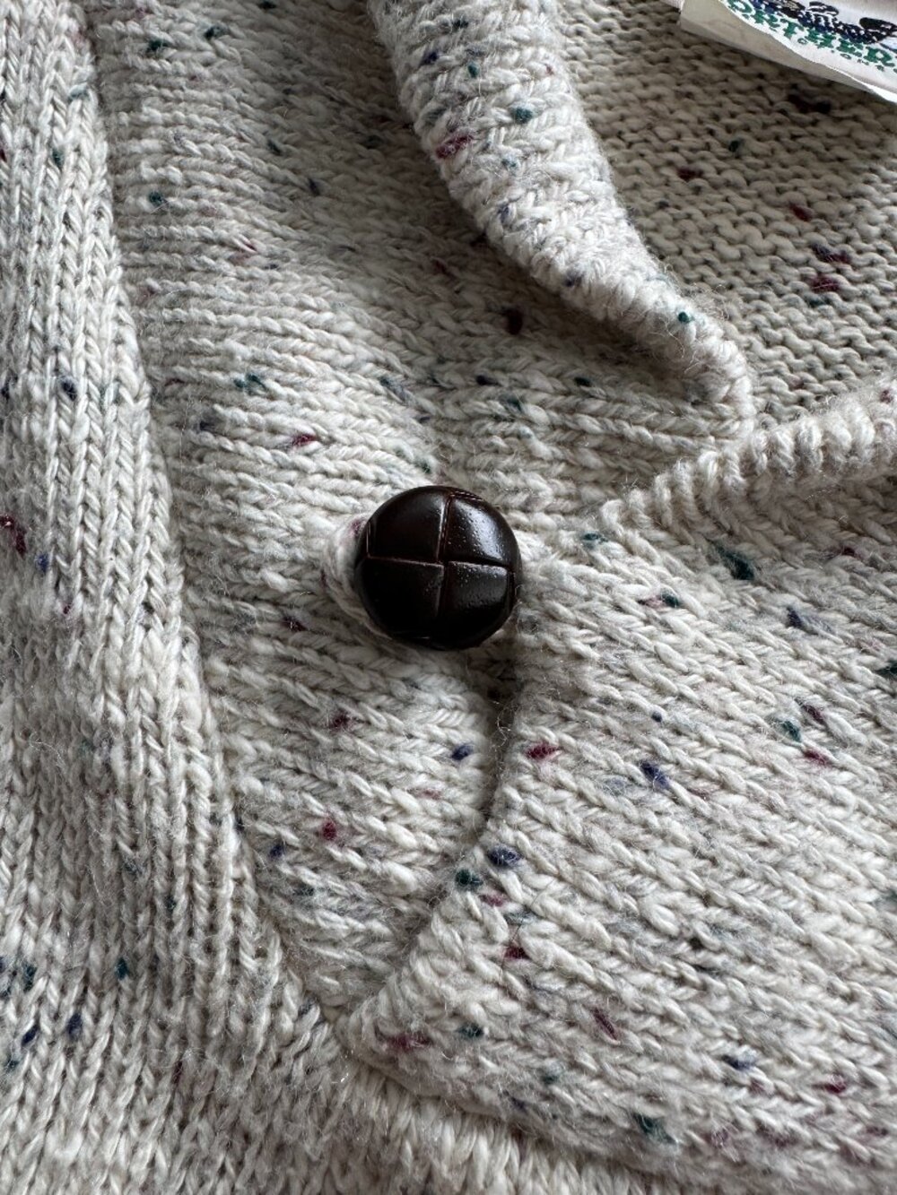 Vintage 90s Northern Reflections Sweater | Cream Speckled Button Collar Wool S - Picture 7 of 9